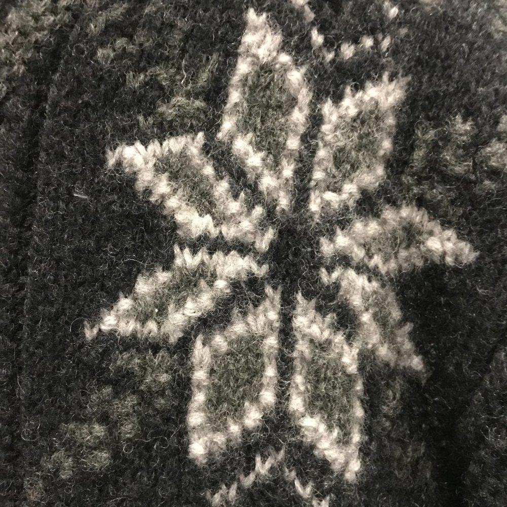 NOMADIC TRADERS Womens M Black Wool Fair Isle Zip Cardigan Sweater By Hand - Picture 6 of 11